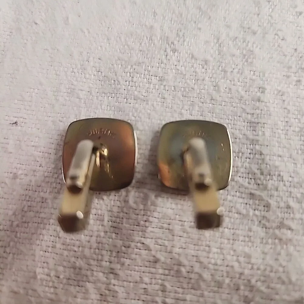 Cufflinks Men’s Square Bent Shaft Swank Brown Stone Gold Colored Jewelry VNTG